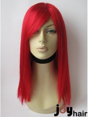 Red Human Hair Wig With Bangs Red Coulr Shoulder Length