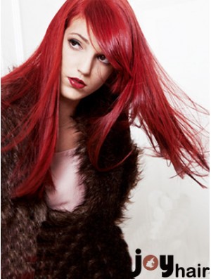 20 inch Straight Capless With Bangs Human Hair Long Red Wig