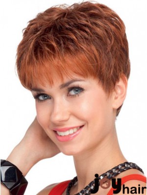 Soft 4 inch Red Cropped Boycuts Wavy Lace Wigs