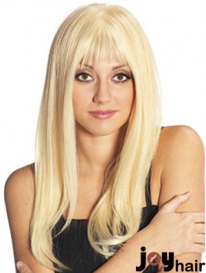 Blonde Long Fabulous Straight With Bangs Lace Wigs