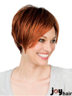 8 inch Auburn Short With Bangs Straight Great Lace Wigs