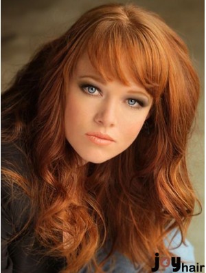 With Bangs Long Copper Wavy 18 inch Affordable Human Hair Wigs