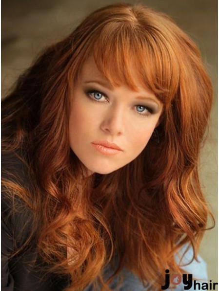 With Bangs Long Copper Wavy 18 inch Affordable Human Hair Wigs