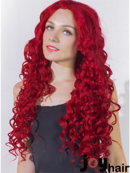 Curly Without Bangs Lace Front Popular 24 inch Red Long Wigs