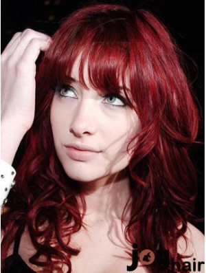 Capless With Bangs Long Curly 18 inch Red Cheapest Fashion Wigs