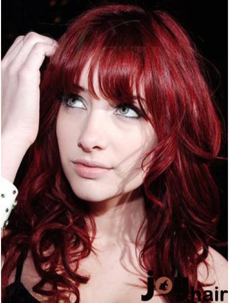 Capless With Bangs Long Curly 18 inch Red Cheapest Fashion Wigs