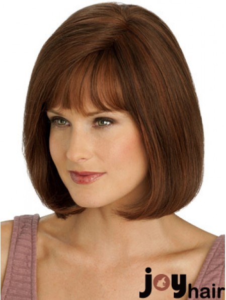 Real Hair Long Bob Wigs With Monofilament Straight Style Auburn Color