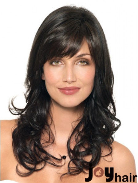 Wavy Human Hair Black With Capless Layered Cut Wavy Style