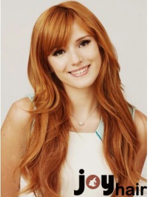 With Bangs Long Copper Wavy 22 inch Hairstyles Human Hair Bella Thorne Wigs