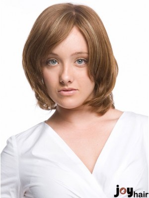 Monofilament Wavy With Bangs Chin Length Comfortable Human Hair Wigs