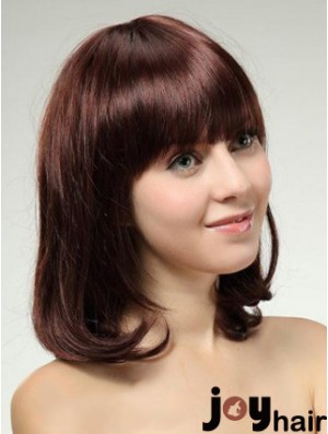 Shoulder Length Bob Wigs With Capless Remy Straight Style Auburn Color