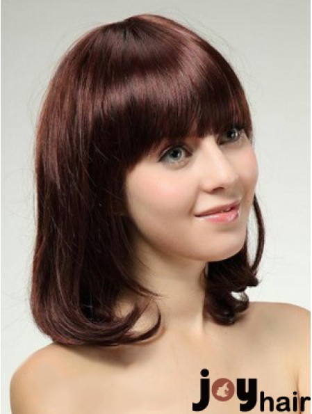 Shoulder Length Bob Wigs With Capless Remy Straight Style Auburn Color