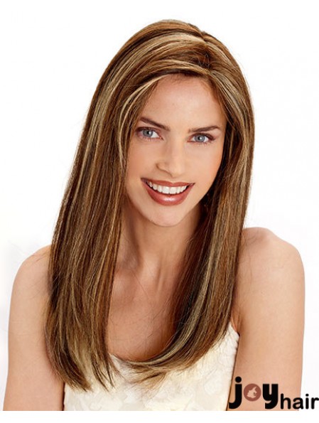 Layered Convenient Straight Brown Long Human Hair Wigs