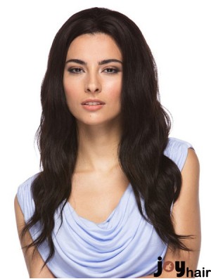 Without Bangs Fashion Wavy Black Long Human Hair Lace Front Wigs