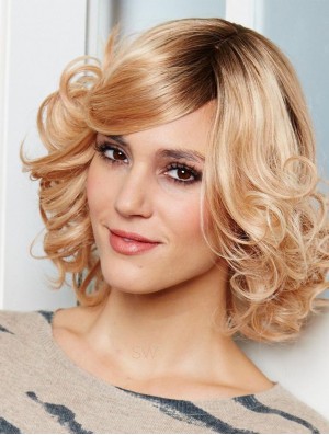 Hand Tied Lace Front Human Hair Wigs Chin Length Blonde Color