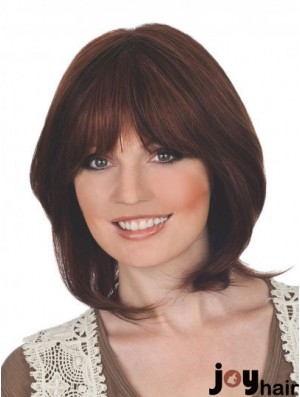 Suitable 12 inch Auburn Chin Length With Bangs Straight Lace Wigs