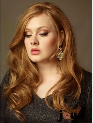 Without Bangs Long Copper Wavy 20 inch Sleek Human Hair Adele Adkins Wigs