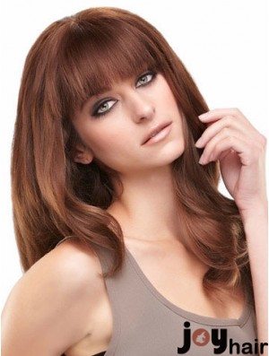 Auburn Long Beautiful Straight With Bangs Lace Wigs