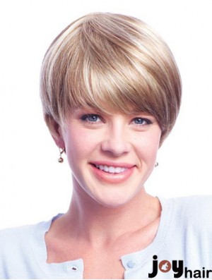 Monofilament Wig Blonde Short Wig For Ladies Human Hair