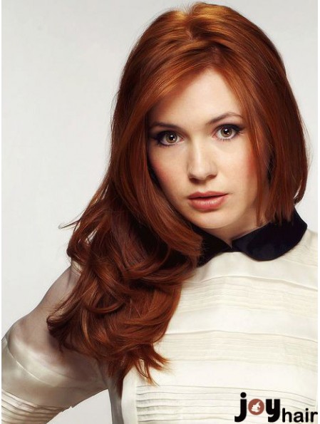 Without Bangs Long Copper Wavy 20 inch Durable Human Hair  Wigs