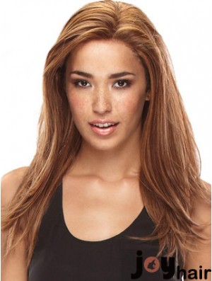 Without Bangs Amazing Straight Auburn Long Human Hair Lace Front Wigs