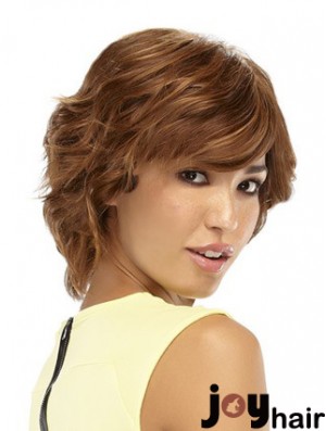 Auburn Wig Wavy Short Wig Remy Human Hair Hand Tied