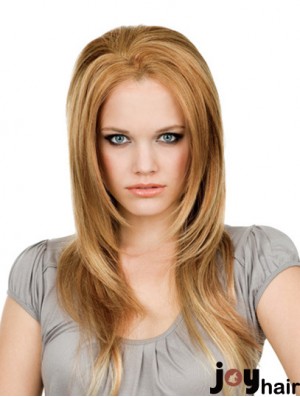 16 inch Blonde Long Without Bangs Straight Soft Lace Wigs