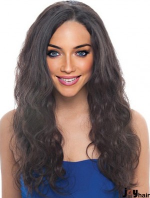 24 inch Black Long Without Bangs Wavy Discount Lace Wigs