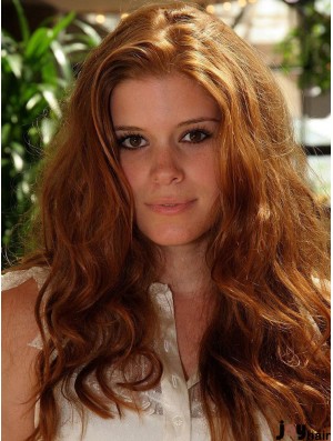 Without Bangs Long Copper Wavy 20 inch Natural Human Hair Kate Mara Wigs