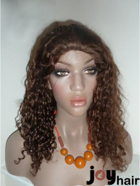 Brown Long Soft Curly Without Bangs Lace Wigs