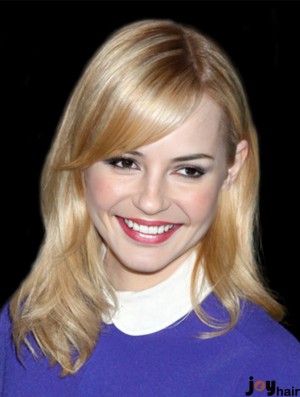 Good Blonde Shoulder Length Straight 16 inch With Bangs Emma Stone Lace Wigs