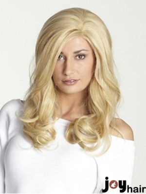 Without Bangs Long Blonde Wavy 18 inch Perfect Human Hair Wigs