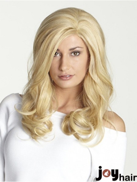 Without Bangs Long Blonde Wavy 18 inch Perfect Human Hair Wigs