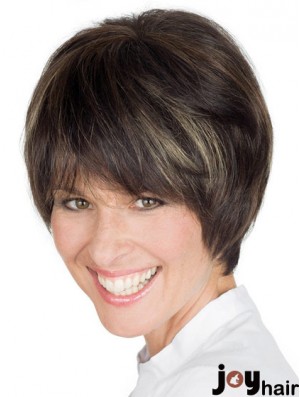 Style 8 inch Brown Short Boycuts Straight Lace Wigs