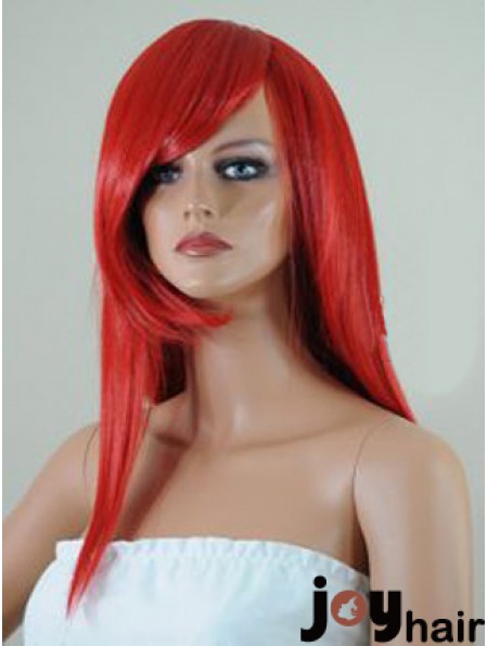 Straight With Bangs Lace Front Affordable 18 inch Red Long Wigs