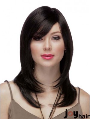 Straight Layered Lace Front High Quality 16 inch Black Long Wigs