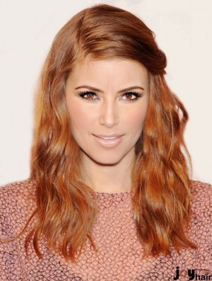 Without Bangs Long Copper Wavy 18 inch Flexibility Human Hair Kate Mara Wigs