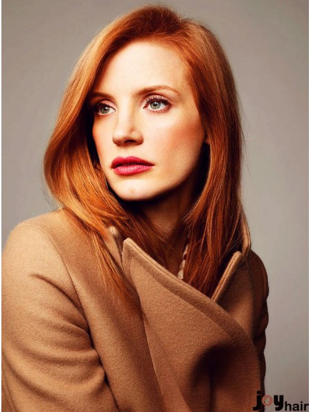 Without Bangs Long Copper Straight 16 inch Comfortable Human Hair Jessica Chastain Wigs