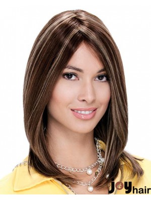 16 inch Brown Shoulder Length Layered Straight Natural Lace Wigs