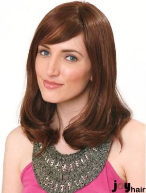 Human Hair Hand Band Wig Shoulder Length Auburn Color With Bangs