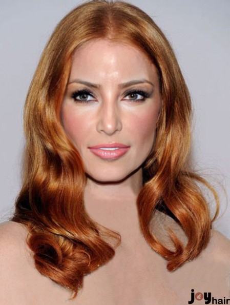 Without Bangs Long Copper Wavy 18 inch Cheapest Human Hair Jessica Chastain Wigs