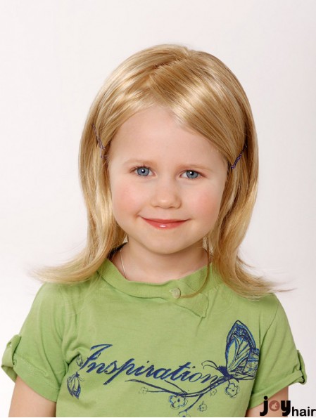 Hand-tied 12 inch Straight Shoulder Length Blonde Human Hair Wigs For Kids