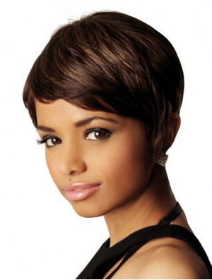 Brown Short Wig Human Hair African American Wig UK Straight Hair 8 Inch