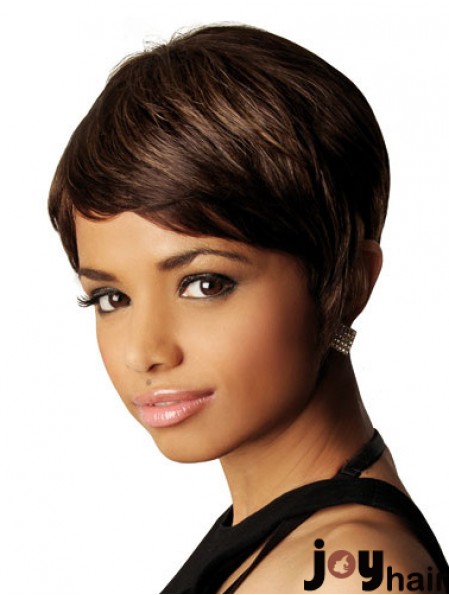 Brown Short Wig Human Hair African American Wig UK Straight Hair 8 Inch