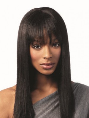 Breathable Black Long Wig With Bangs Human Hair Wig