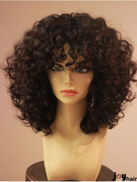 African American Wigs With Bangs Capless Kinky Style Shoulder Length