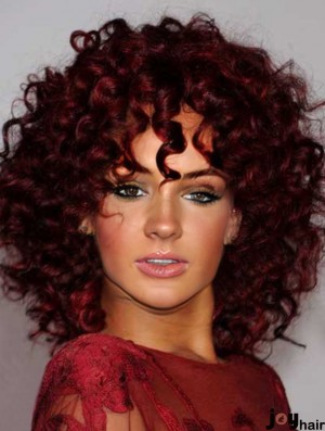 Kinky Wig Shoulder Length  Red Color Capless Wig