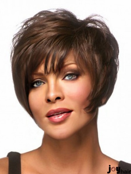 Straight Layered Brown Capless Short African American Wigs UK