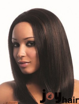 16 inch Capless Yaki Long Brown Real Hair Wigs For Black Woman