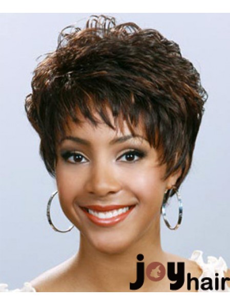 Short Brown Wavy Boycuts Cheap African American Wigs